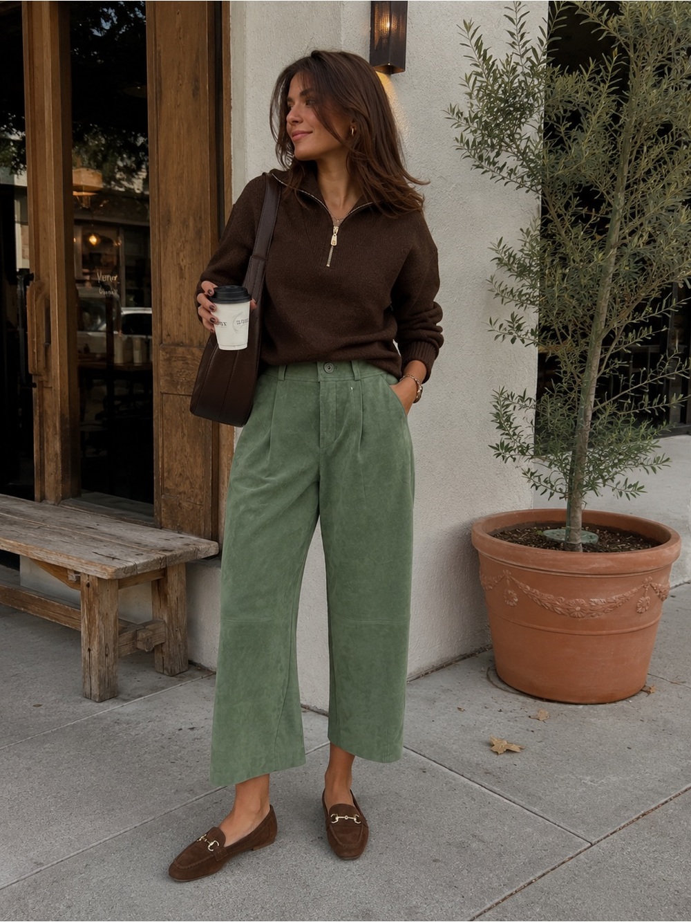 Free people Dakota suede pants green